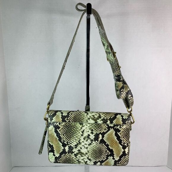 Madewell Flap Convertible Crossbody Bag Snake Embossed Leather Beige/Gray - Picture 8 of 12